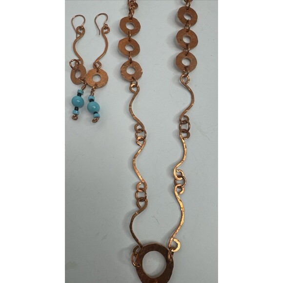 Copper Wire Necklace Earrings Set With Turquoise Gemstones Hand Crafted Boho - Picture 8 of 15